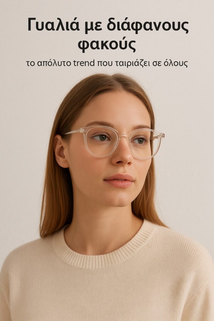 Γυαλιά με διαφανείς φακούς σε μοντέρνο στυλ