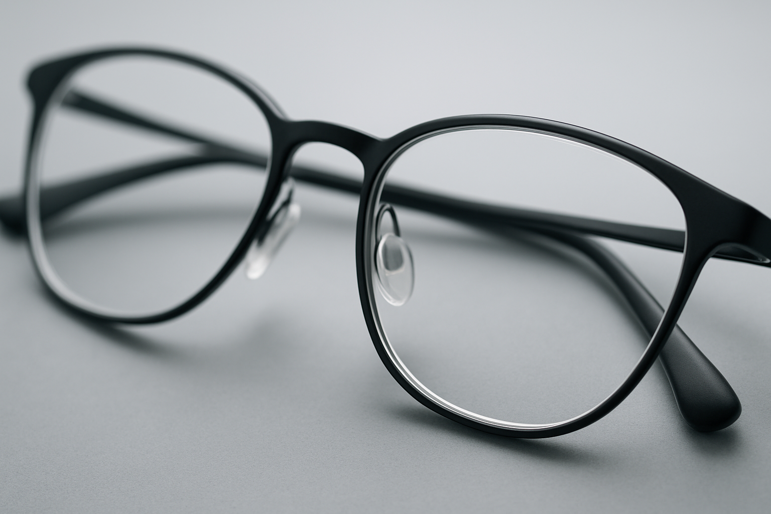 Κοντινό πλάνο γυαλιών οράσεως με λεπτούς οφθαλμικούς φακούς σε μαύρο σκελετό, που αναδεικνύει το πάχος και τη διαύγεια των φακών.