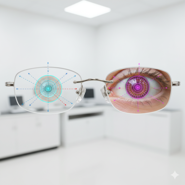 Άτομο που φορά γυαλιά οράσεως και τα μάτια φαίνονται μικρότερα λόγω μυωπικών φακών