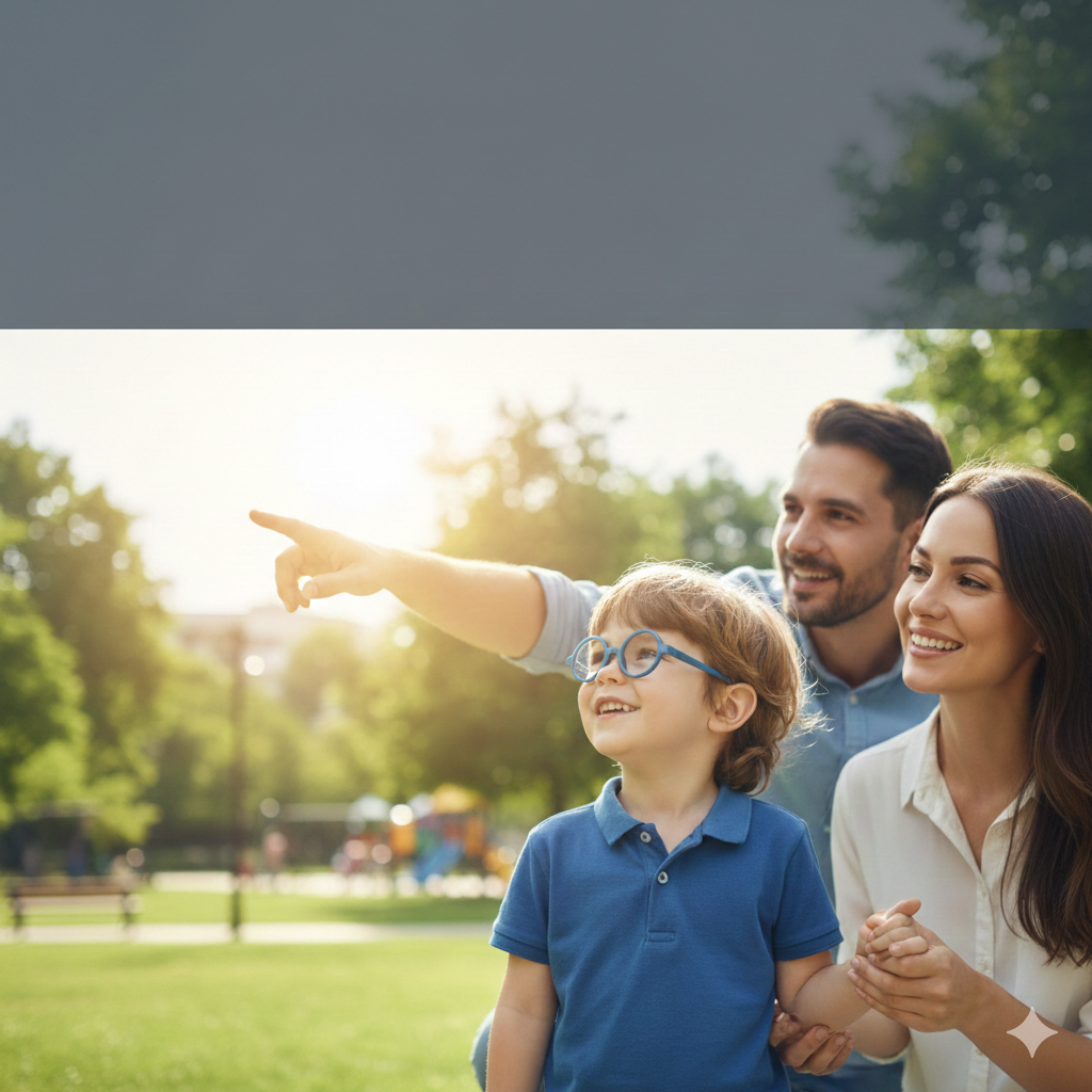 παιδί που φορά ειδικούς φακούς μυωπίας